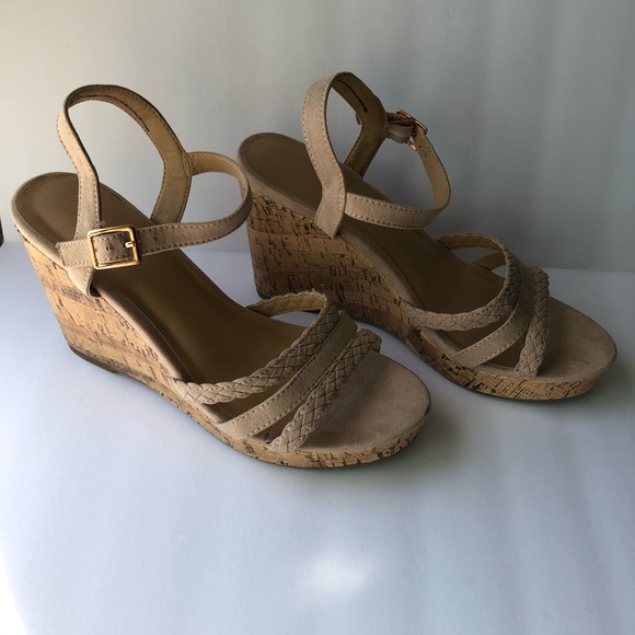 Nude Cork Wedge Sandals - Picture 3 of 7